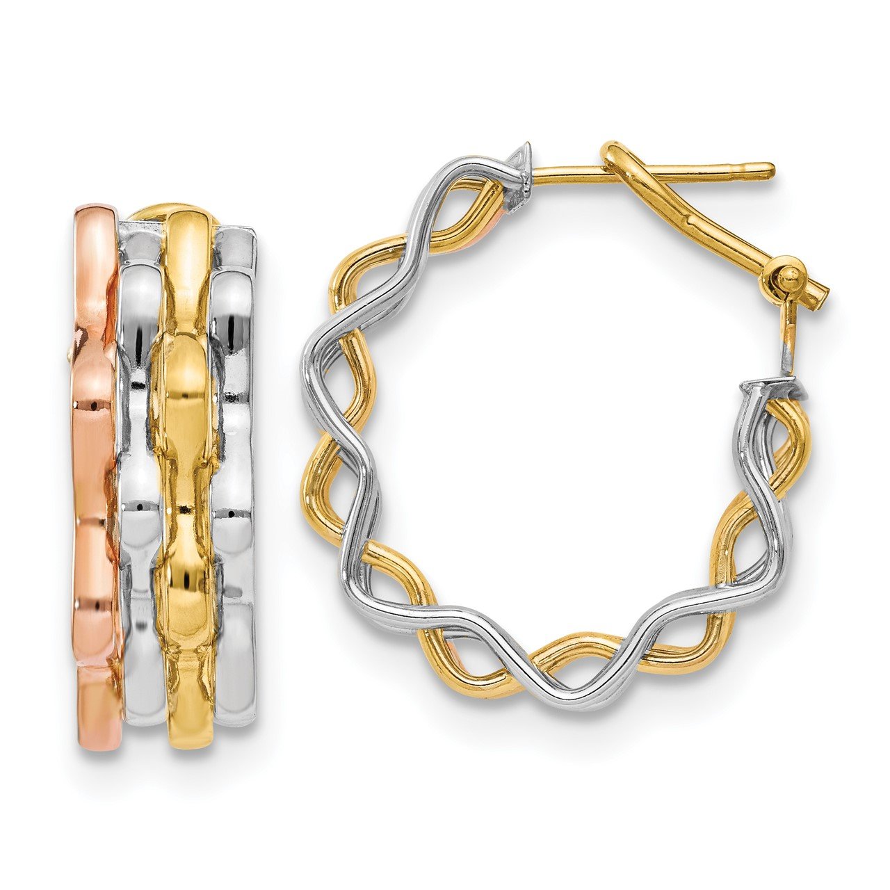 Leslie's 14K Tri-color Polished Wavy Fancy Earrings