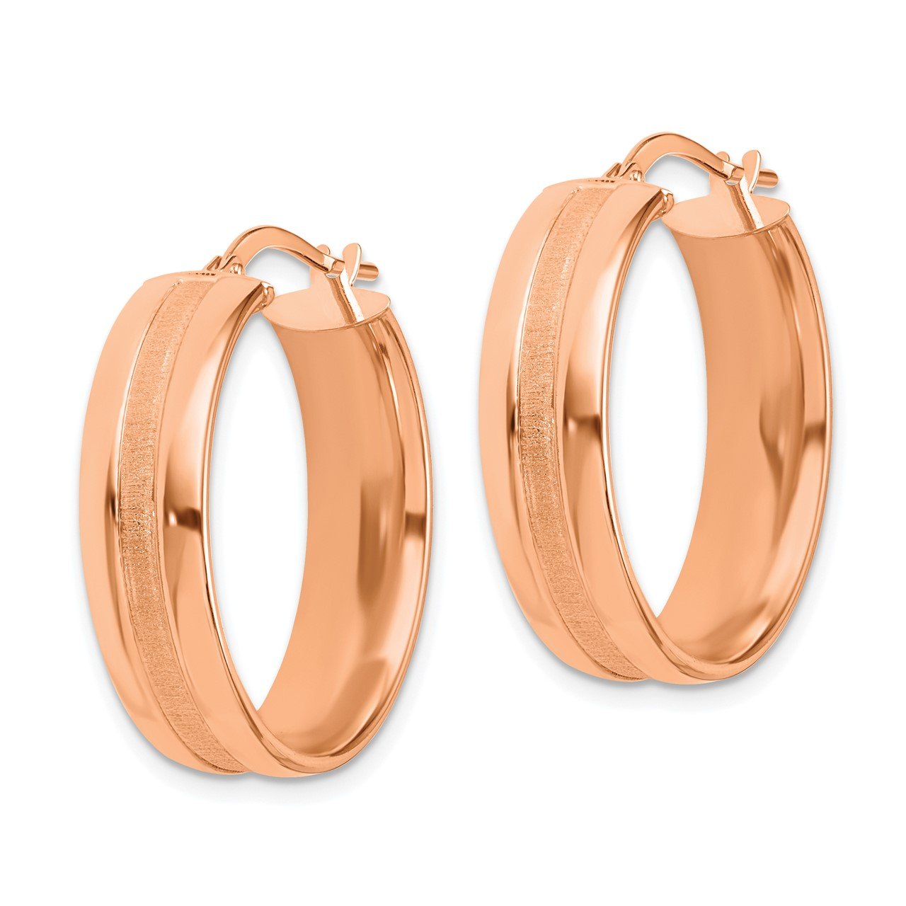 14K Rose Gold 25mm Satin and Polished Hoop Earrings-1