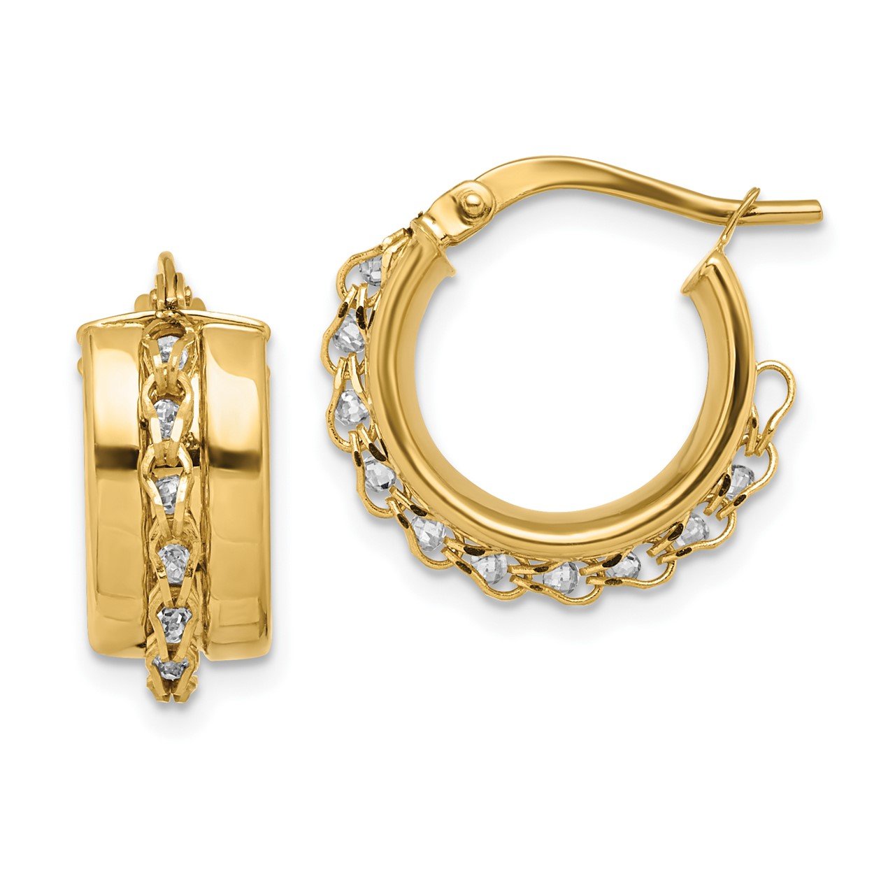 14K Polished Chain with White Preciosa Crystals Hoop Earrings