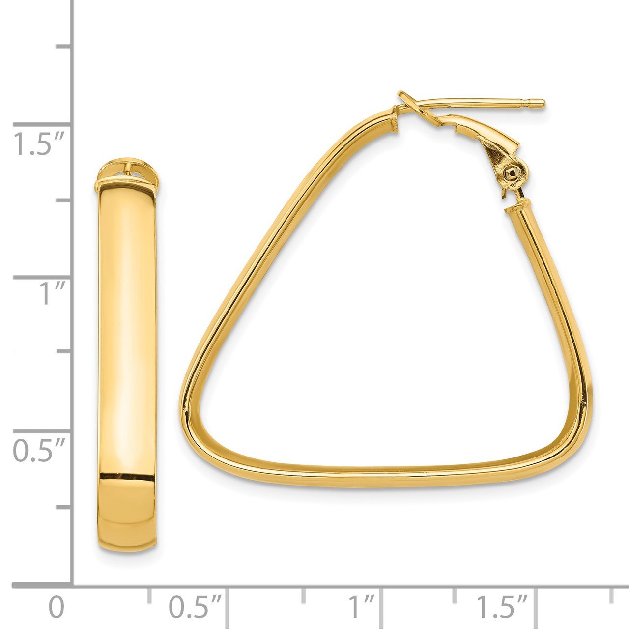 14k High Polished 5mm Omega Back Triangle Hoop Earrings-2