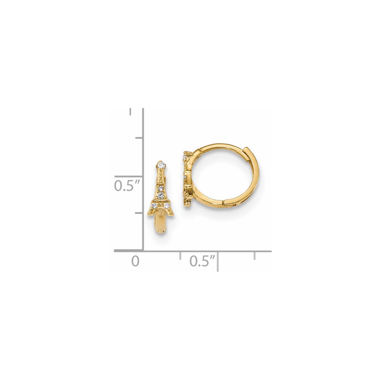 14k Madi K CZ Eiffel Tower Hinged Hoop Earrings-1