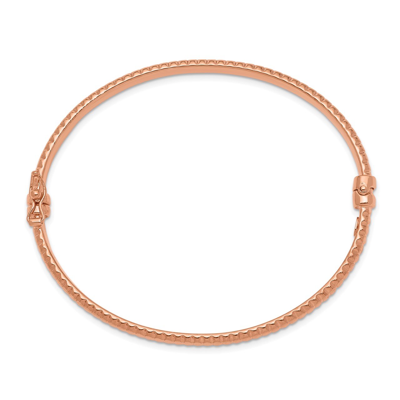 14K Rose Gold Polished Textured Hinged Bangle Bracelet-1