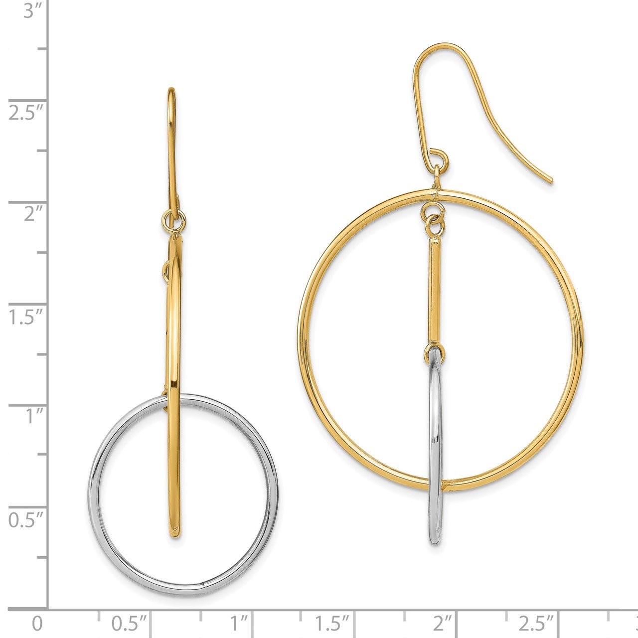 14k Two-Tone Double Circle and Bar Dangle Earrings-2