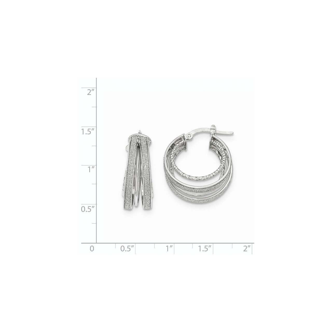 14k White Gold Polished Glitter Infused Textured Hoop Earrings-1