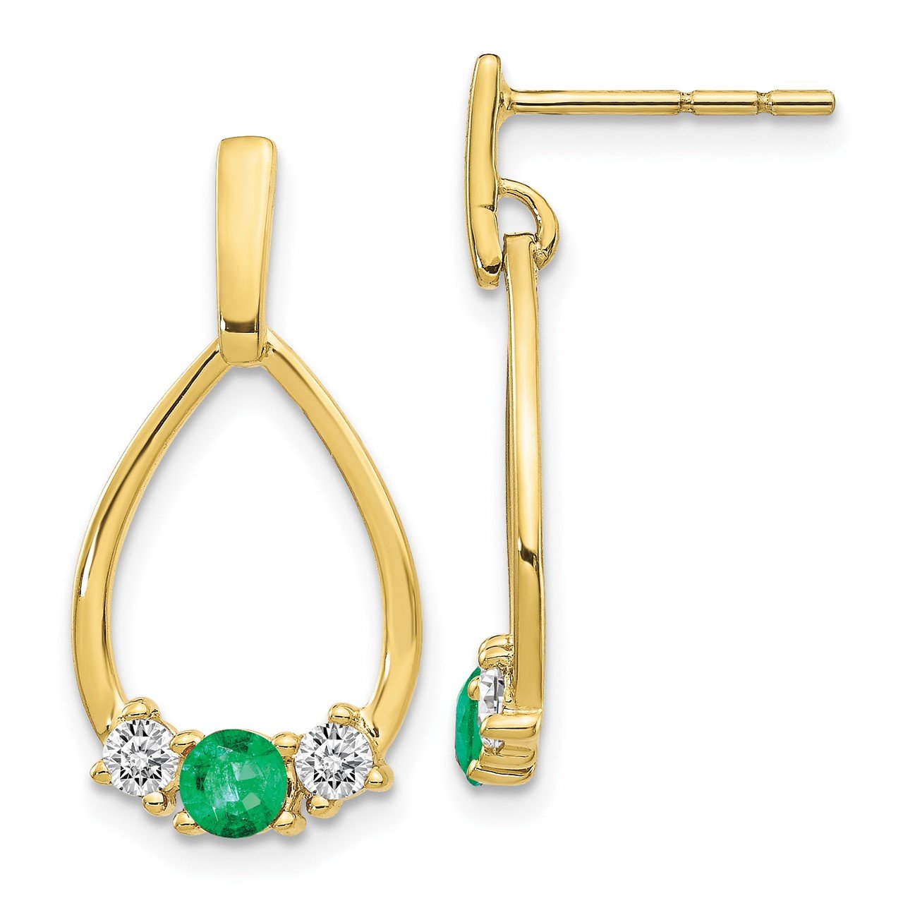 10k Emerald and White Sapphire Post Dangle Earrings