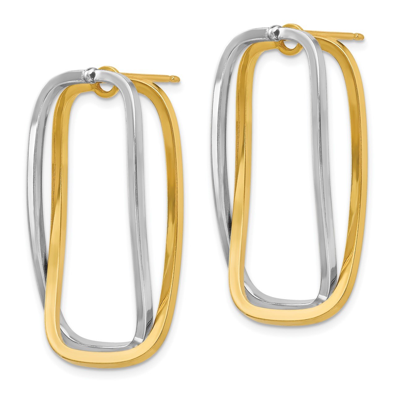14k Two-Tone Fancy Versatile Lrg Rectangle Post Earrings-7