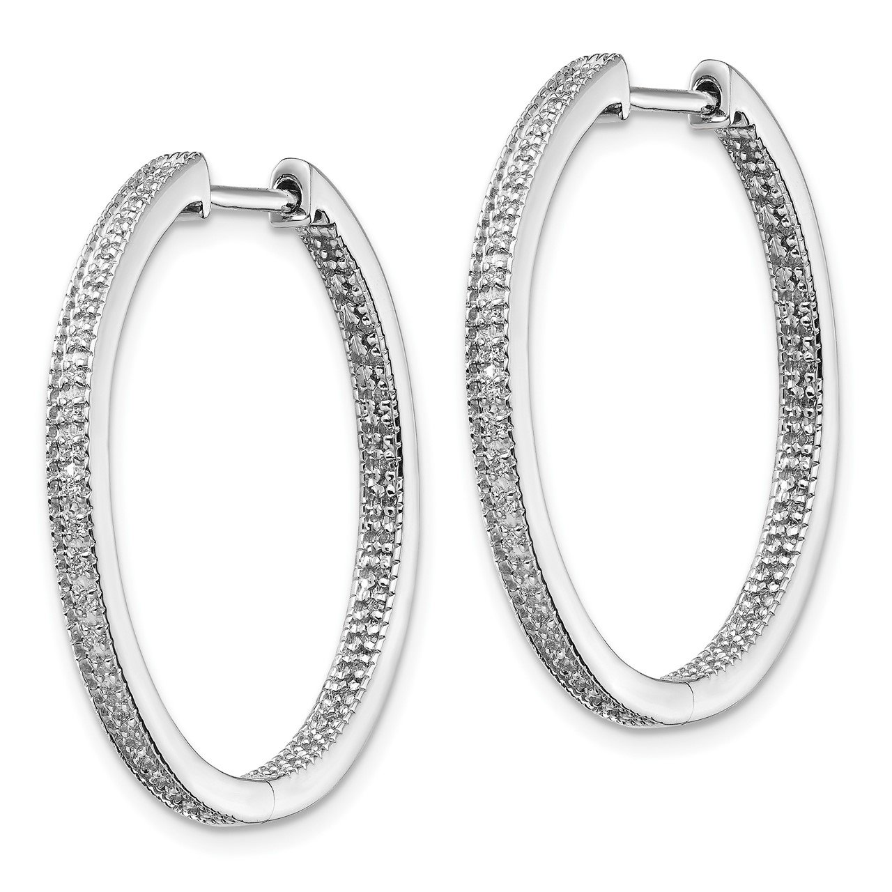 14k White Gold Polished Diamond In/Out Hinged Hoop Earrings-1