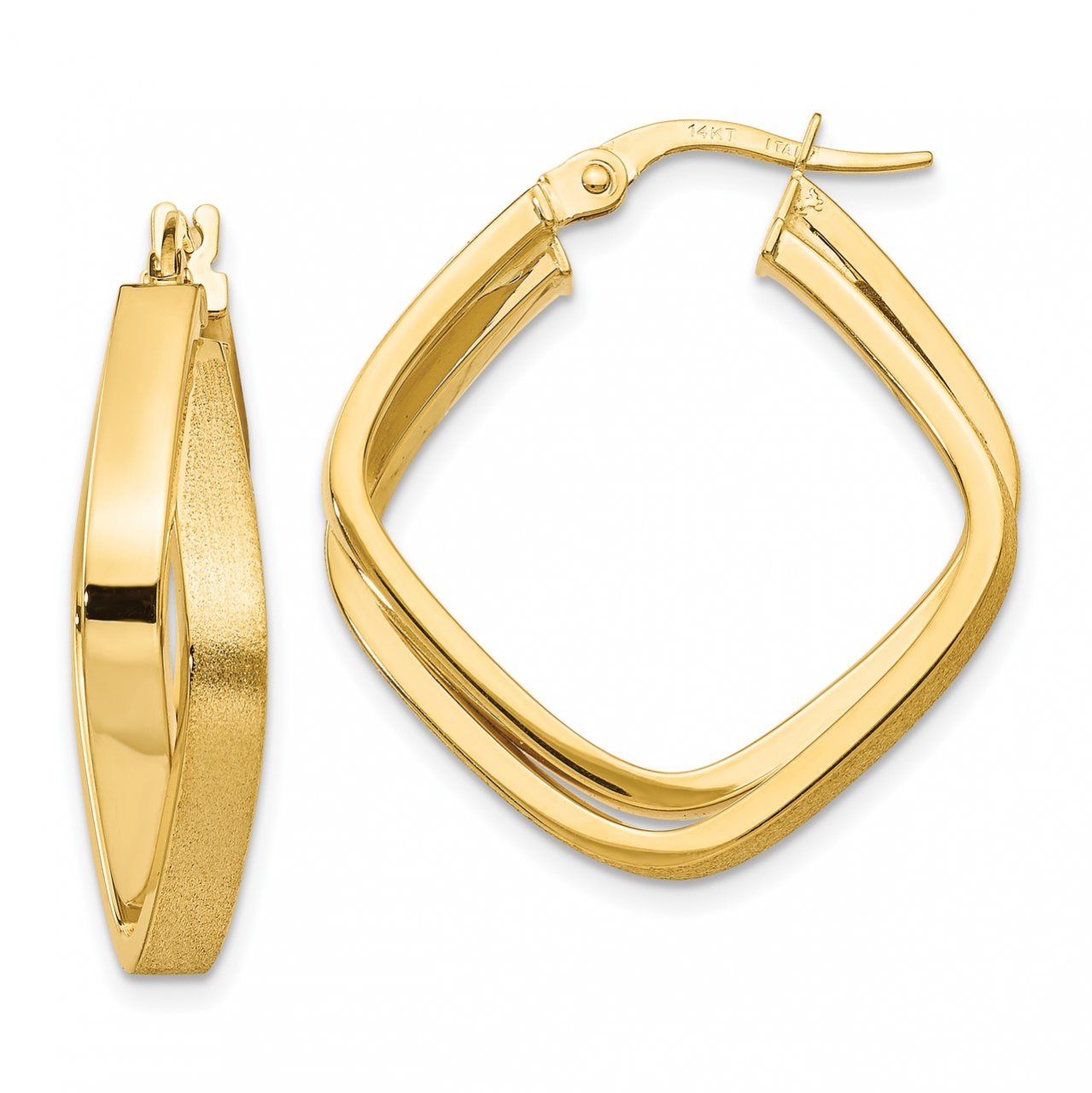 Leslie's 14K Polished and Scratch-finish Square Hoop Earrings