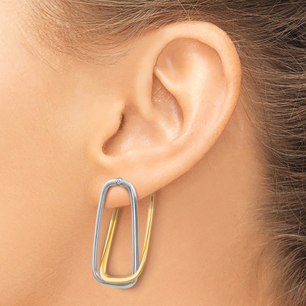 14k Two-Tone Fancy Versatile Lrg Rectangle Post Earrings-7