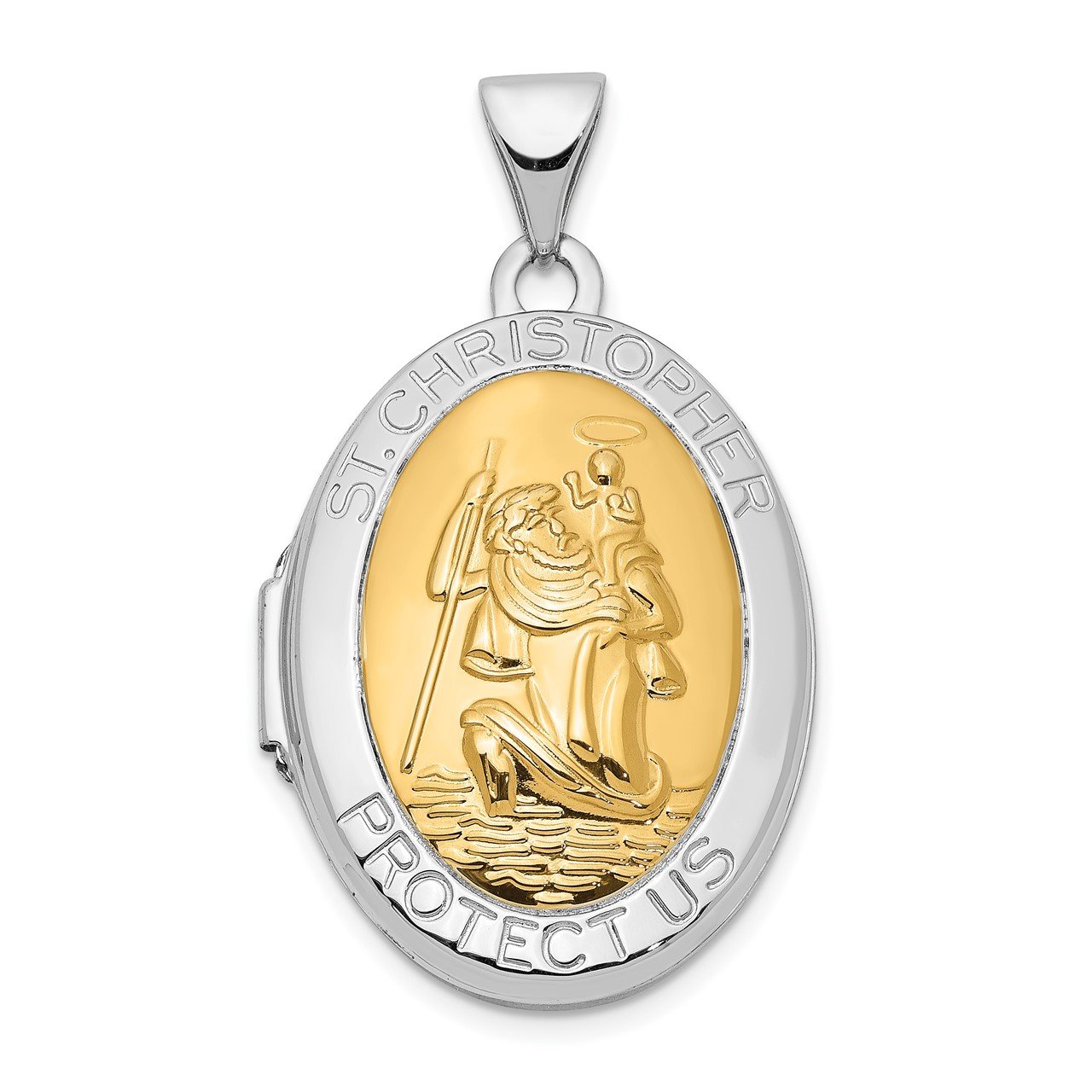 14K White Gold with Yellow Gold accent 23mm Saint Christopher Locket Pendan
