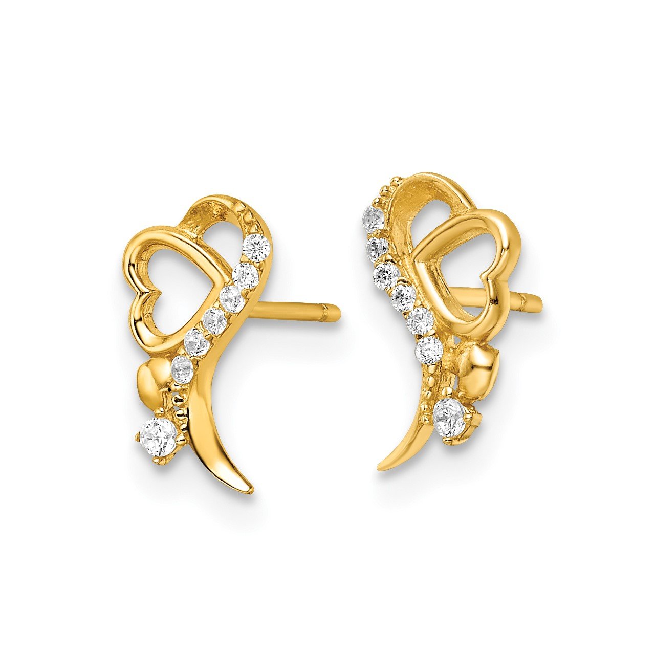 14k Yellow Gold Polished CZ and Heart Post Earrings-1