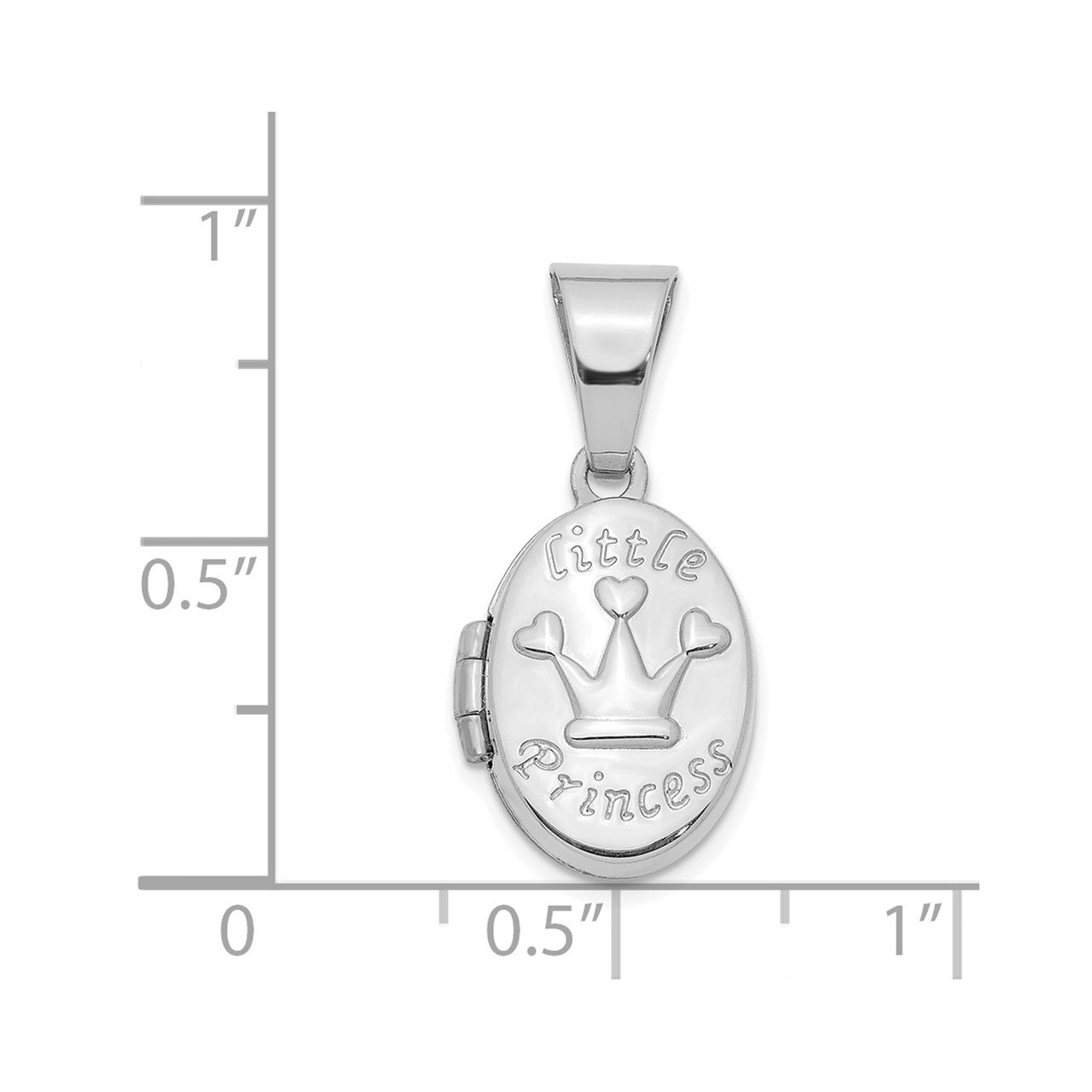 14K White Gold Little Princess 16mm Oval Locket Pendant-2