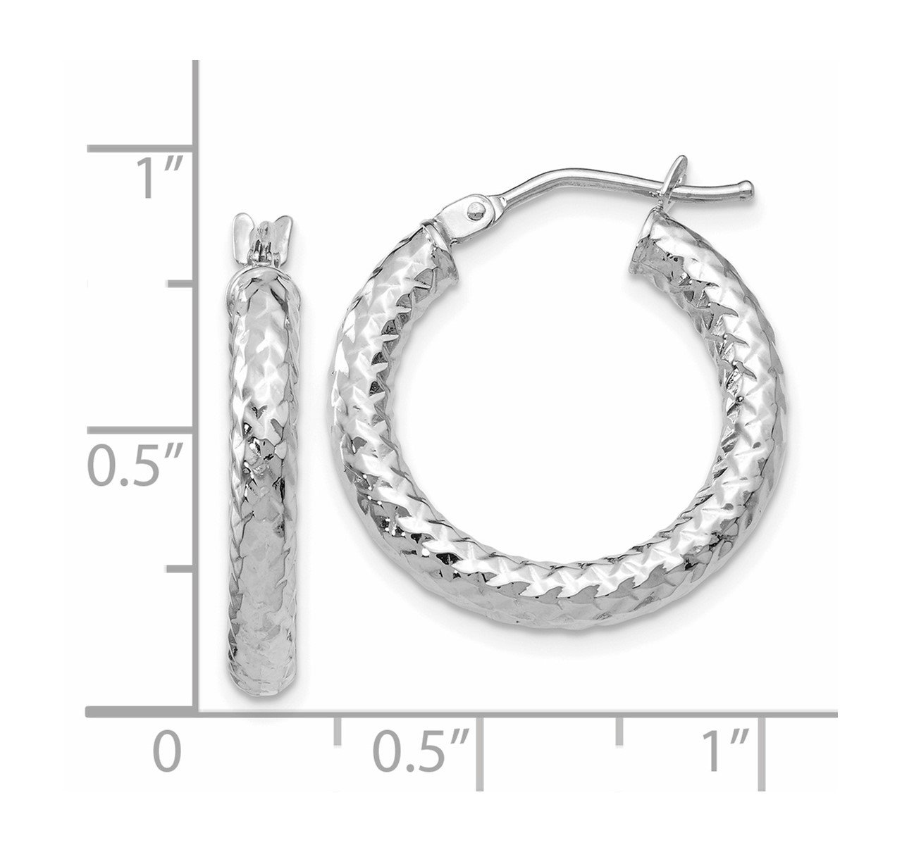 Leslie's 14k White Gold Textured and Polished Hoop Earrings-1