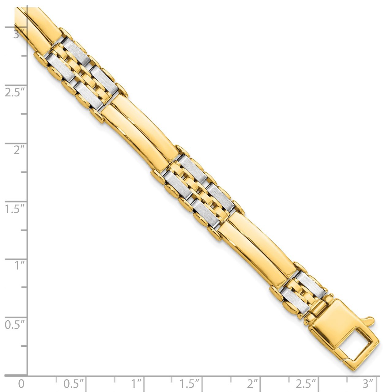Leslie's 14K Two-tone Polished and Brushed Men's Link Bracelet-3