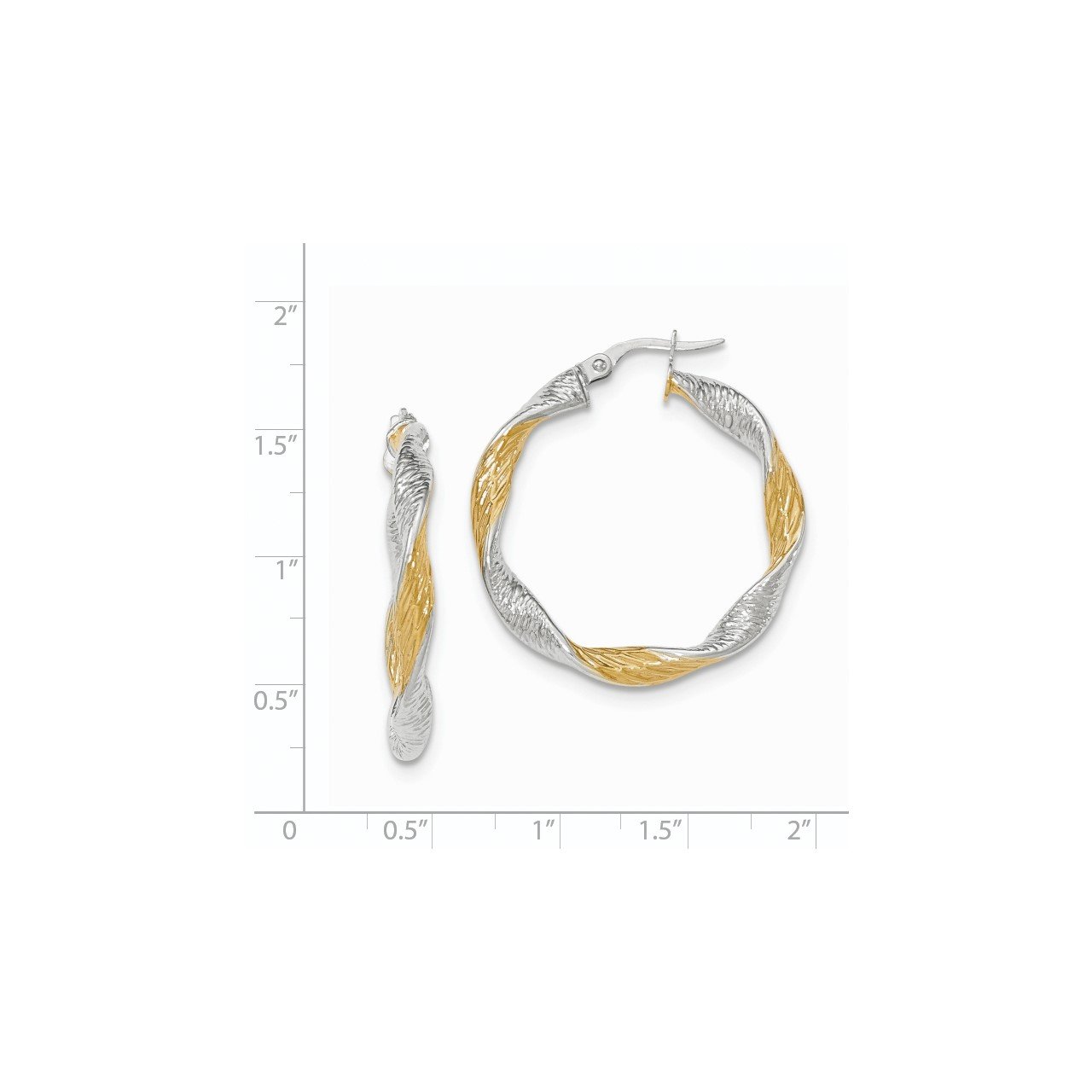 14K White Gold with Yellow Rhodium Textured Twisted Hoop Earrings-1