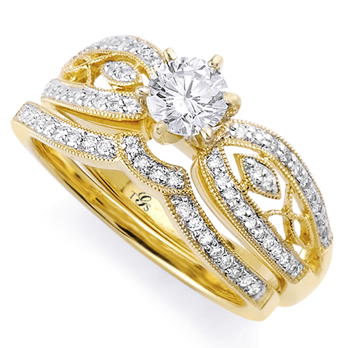 14K Yellow Gold Natural Diamond Wedding Set (Center Stone Not Included)