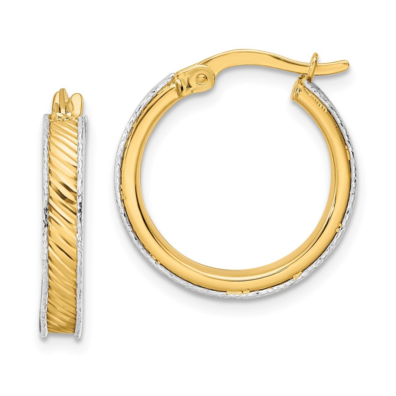 14K Two-tone Polished D/C Hoop Earrings