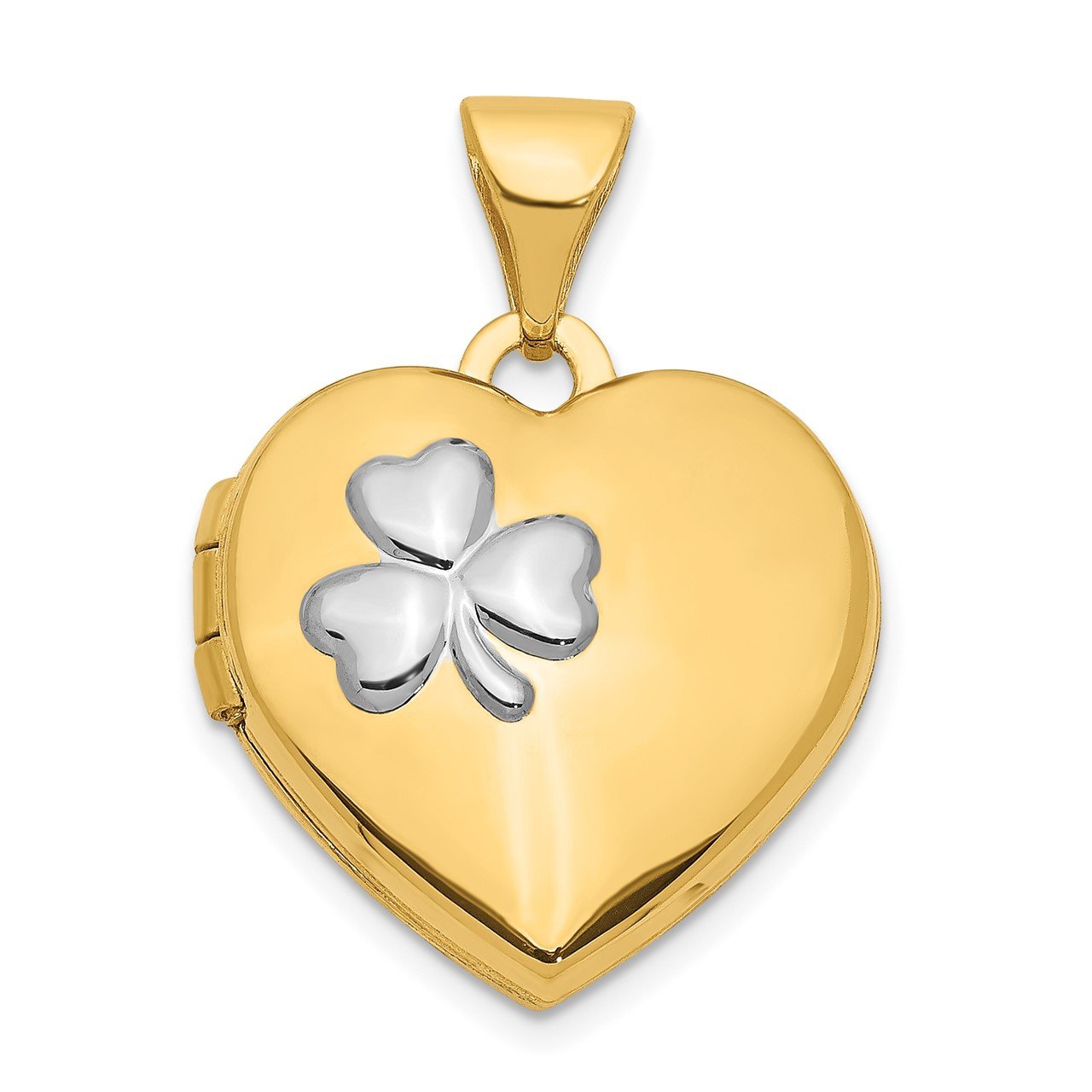 14k with Rhodium 15mm Heart Locket