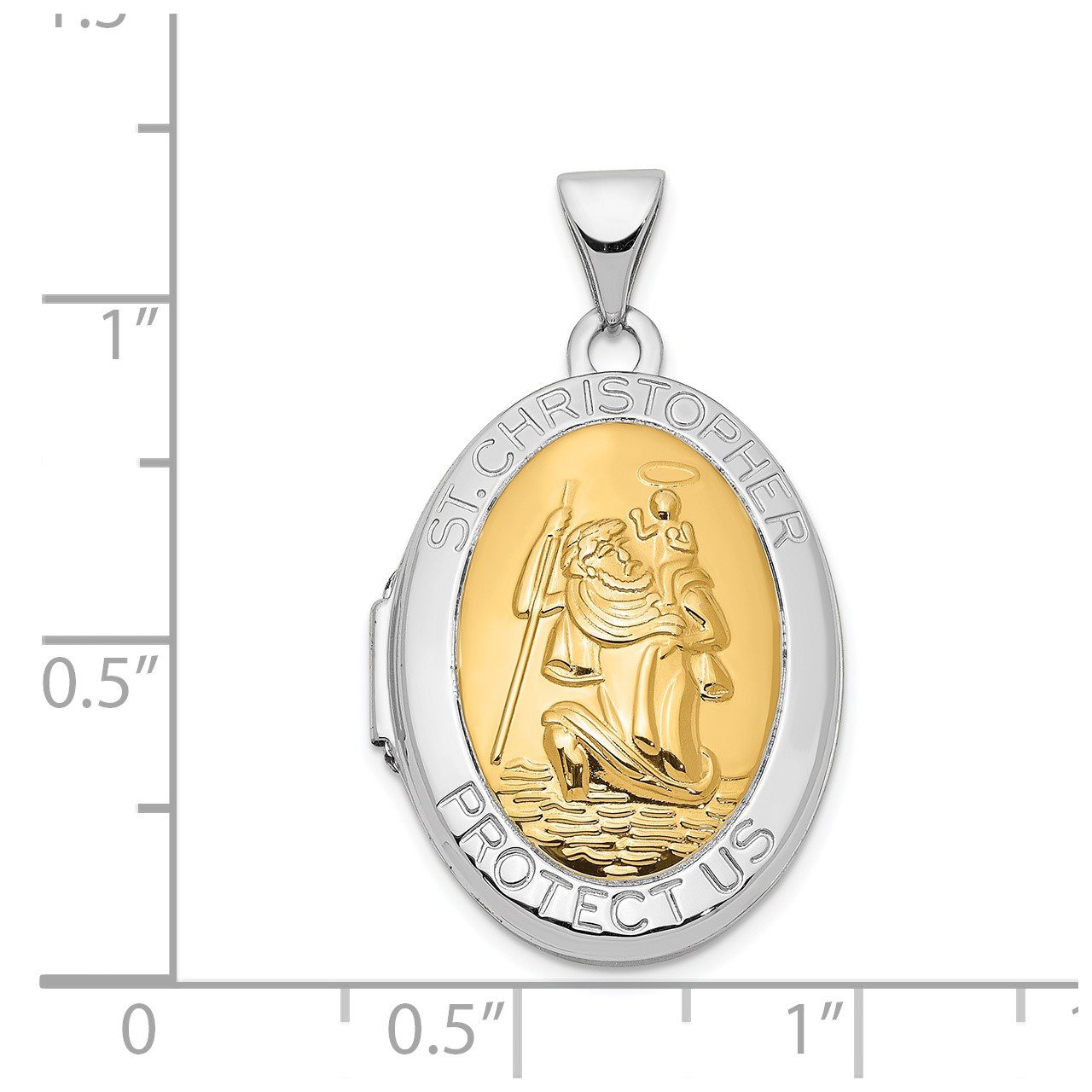 14K White Gold with Yellow Gold accent 23mm Saint Christopher Locket Pendan-2