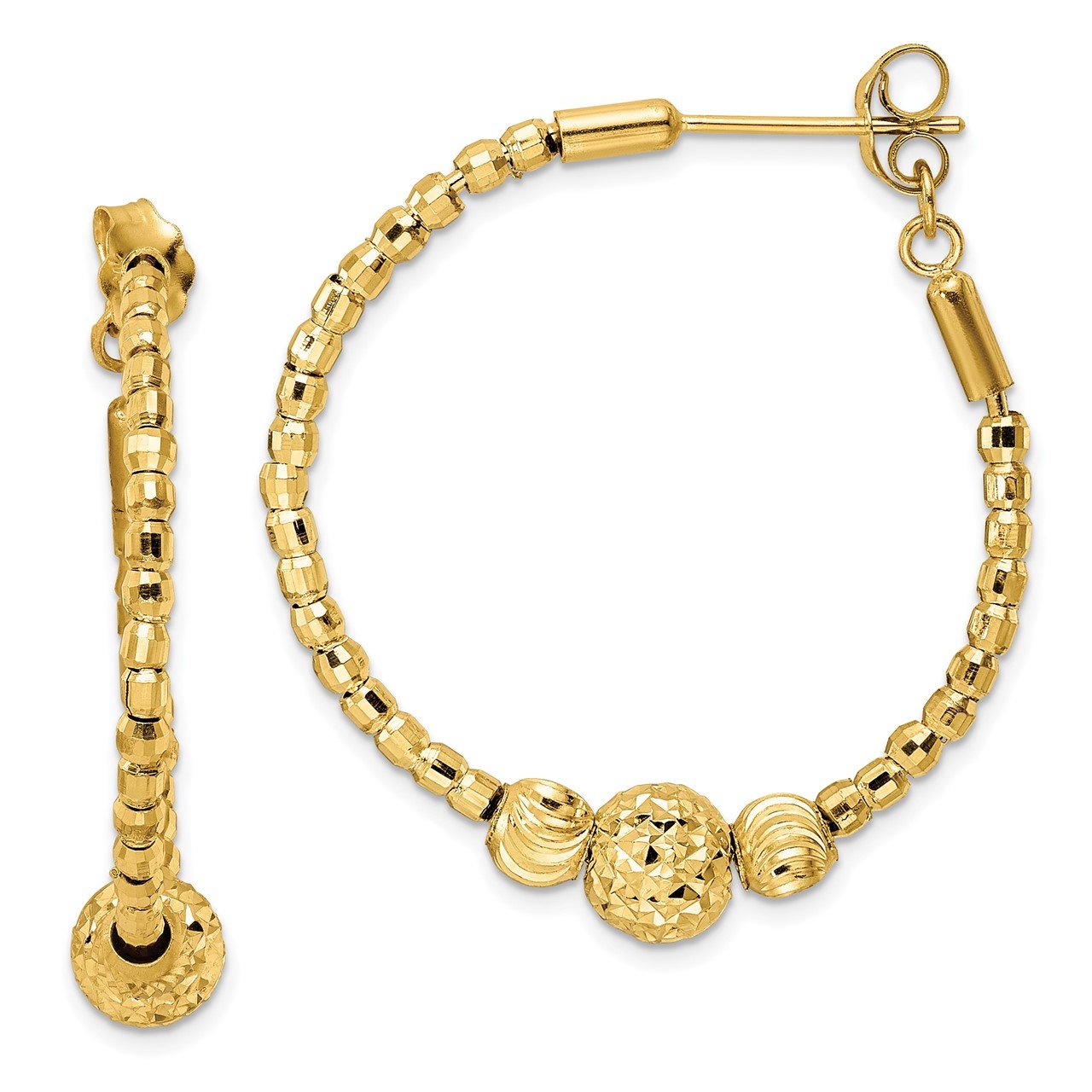 14K D/C Hoop Beaded Earrings