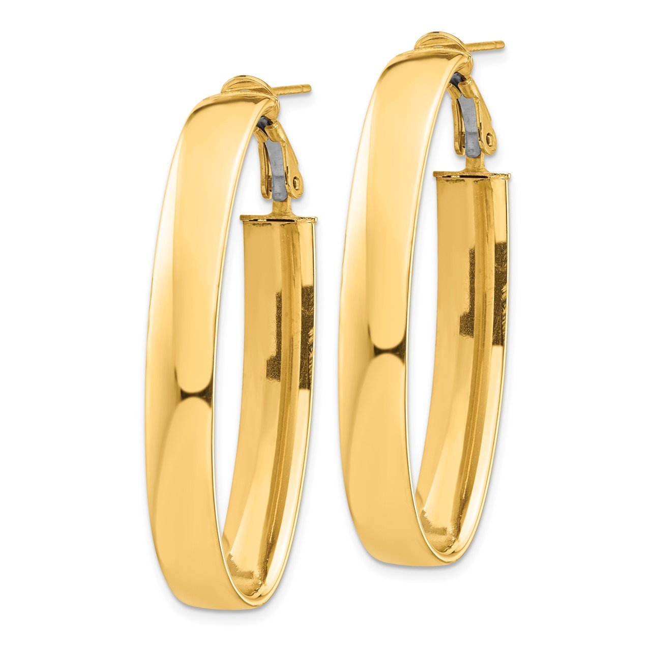 14k High Polished 7mm Omega Back Oval Hoop Earrings-1