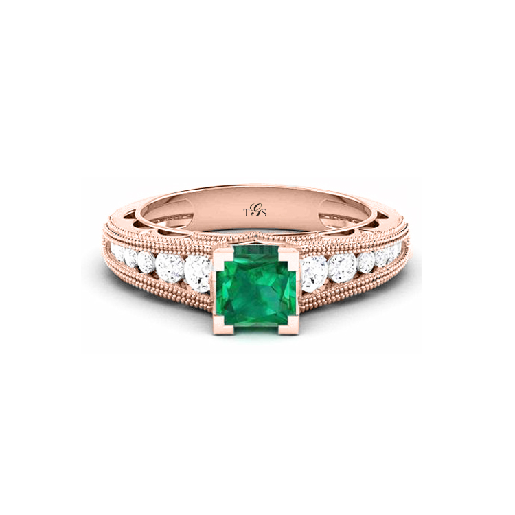 14K White Gold Green Stone/ Natural Diamonds Ring-4