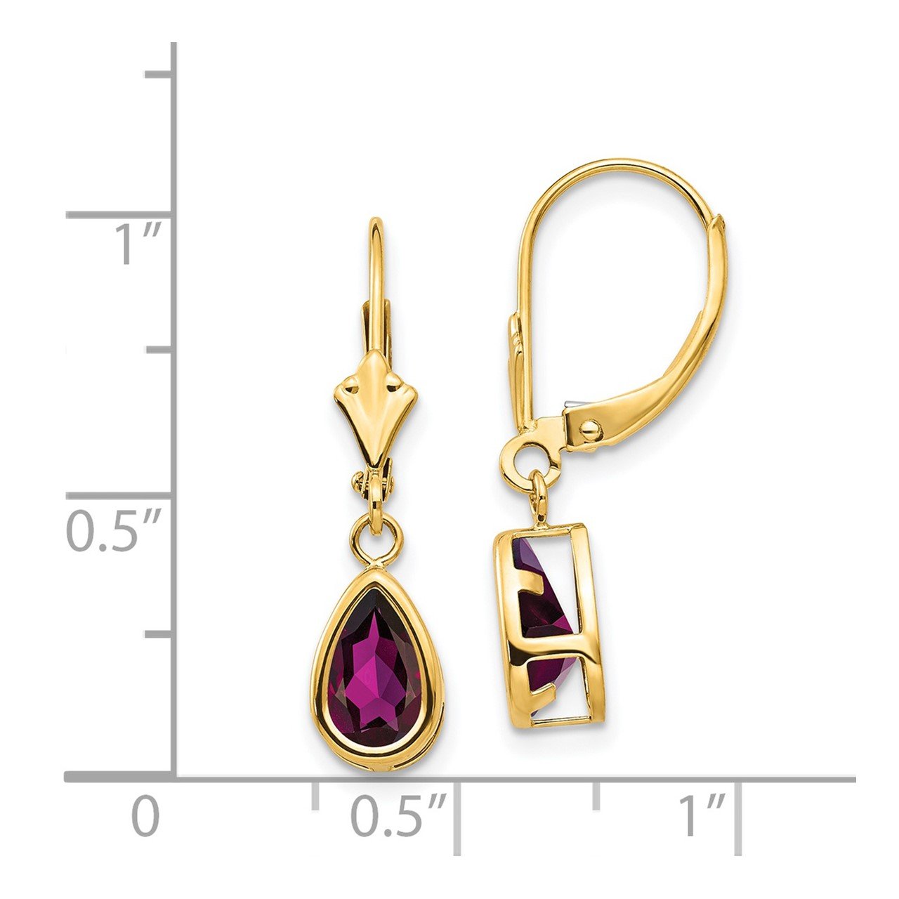 14k 8x5mm Pear Rhodolite Garnet Leverback Earrings-1