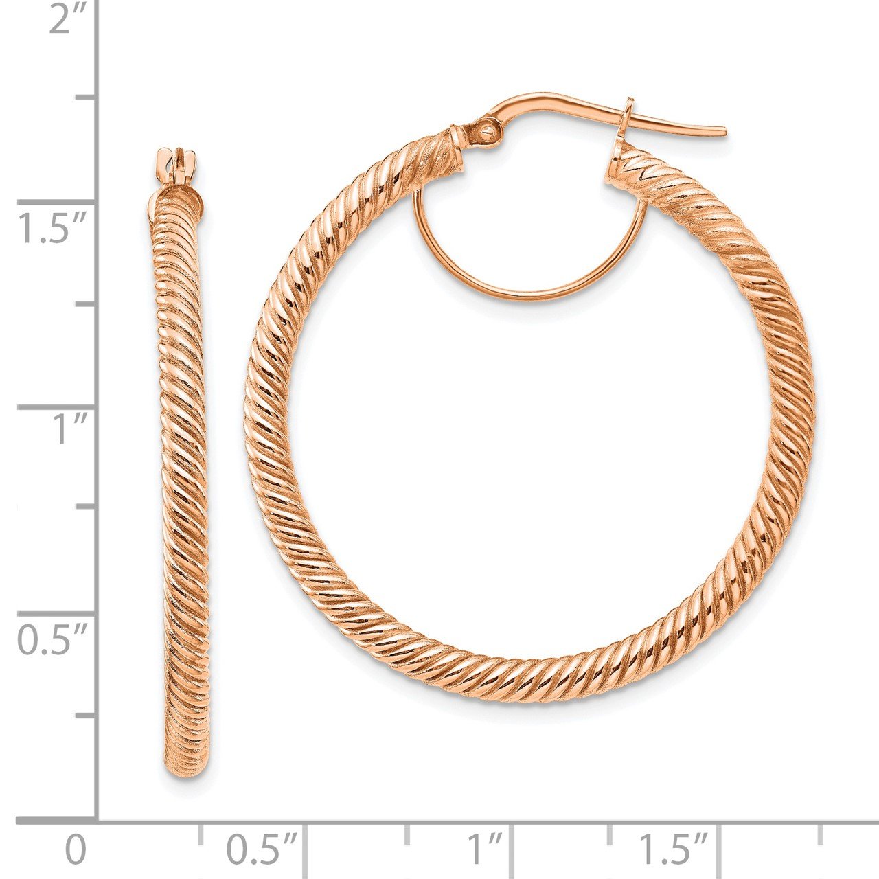 14k 3x30mm Rose Gold Twisted Round Hoop Earrings-2