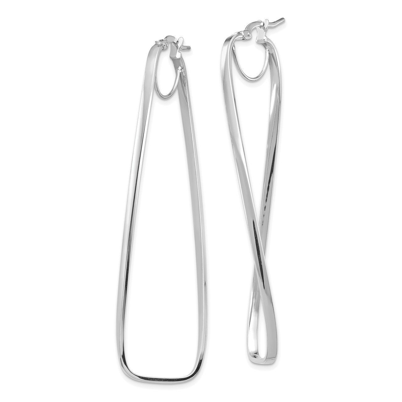 14k White Gold Polished 2mm Wavy Rectangle Hoop Earrings-1