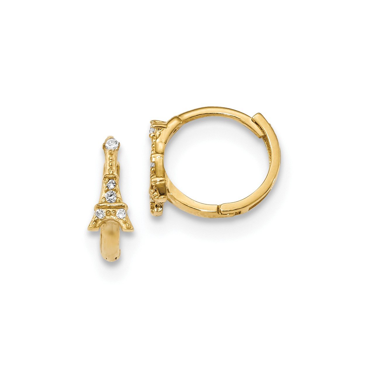 14k Madi K CZ Eiffel Tower Hinged Hoop Earrings