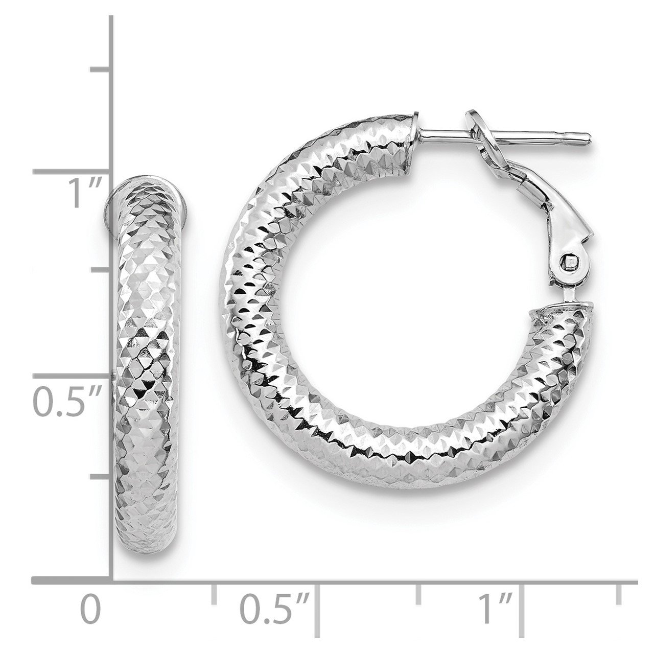 Leslie's 14K 4x15 White Gold D/C Round Omega Back Hoop Earrings-2