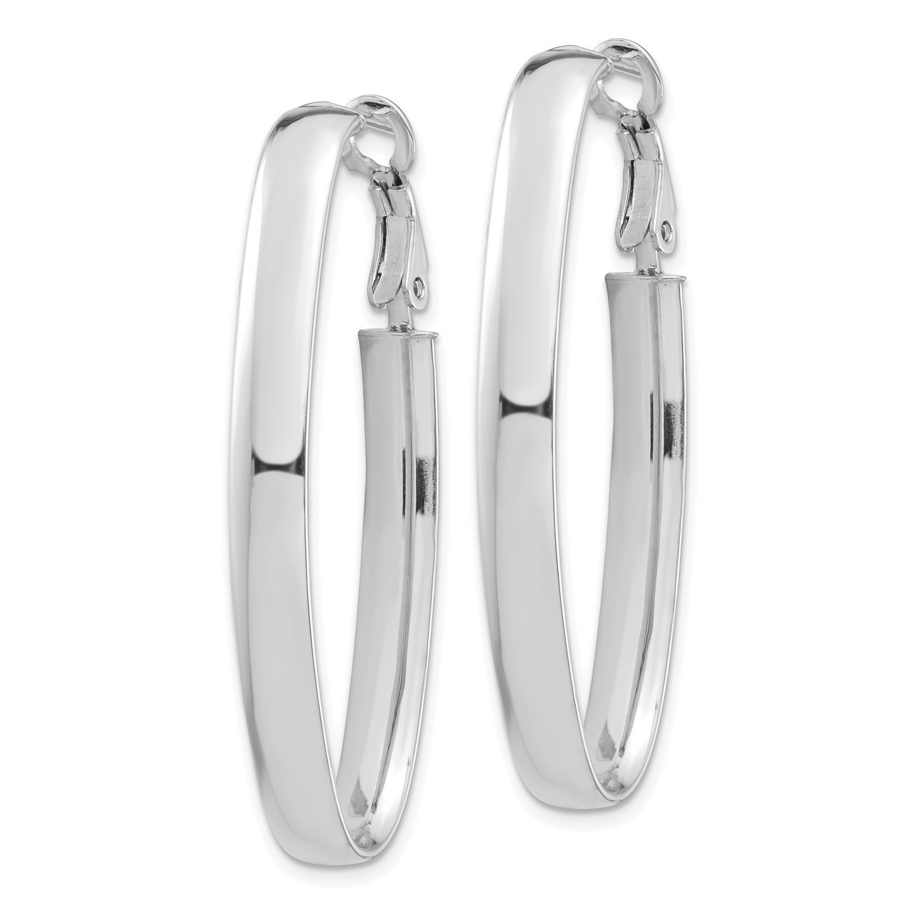 14k White Gold High Polished 5mm Omega Back Oval Hoop Earrings-1