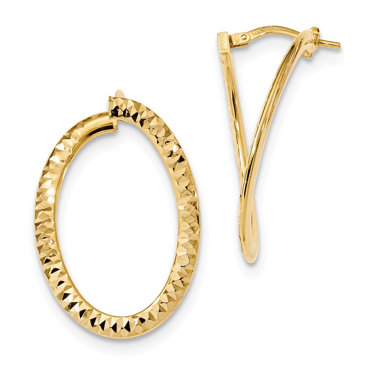14k Gold D/C and Polished Twisted Hoop Earrings | The Gold Store