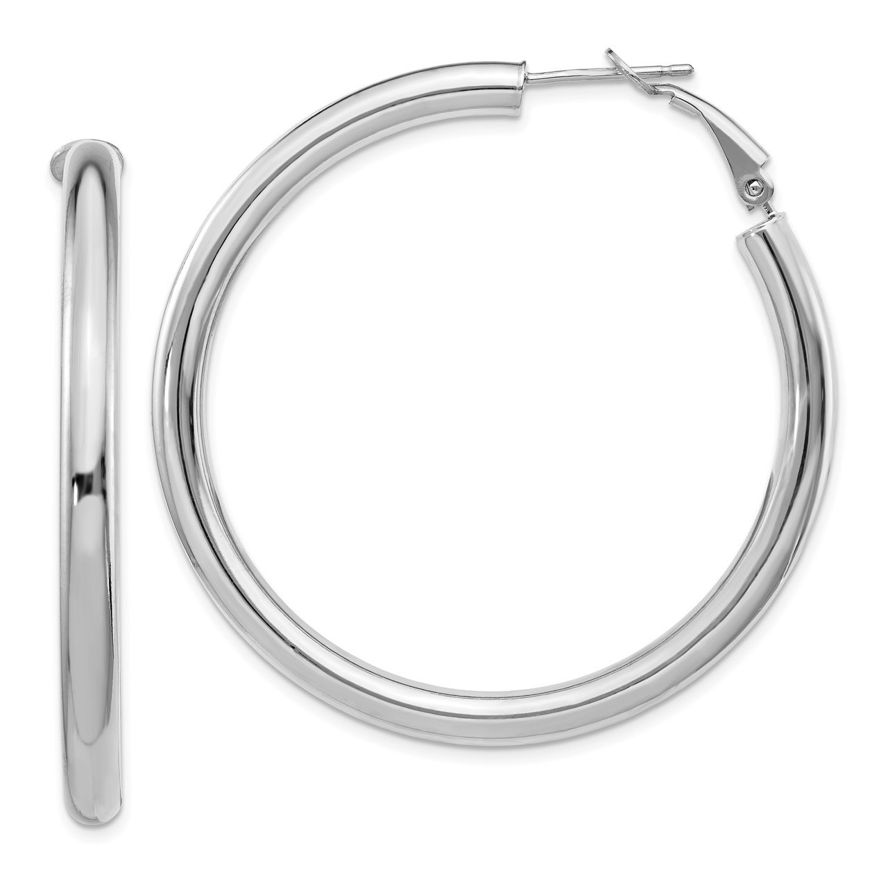 14k White Gold 4x50mm Polished Round Omega Back Hoop Earrings | The ...