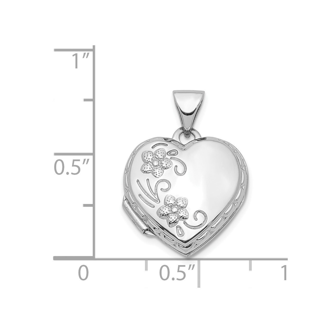 14K White Gold Polished 15mm Floral Heart Locket-2