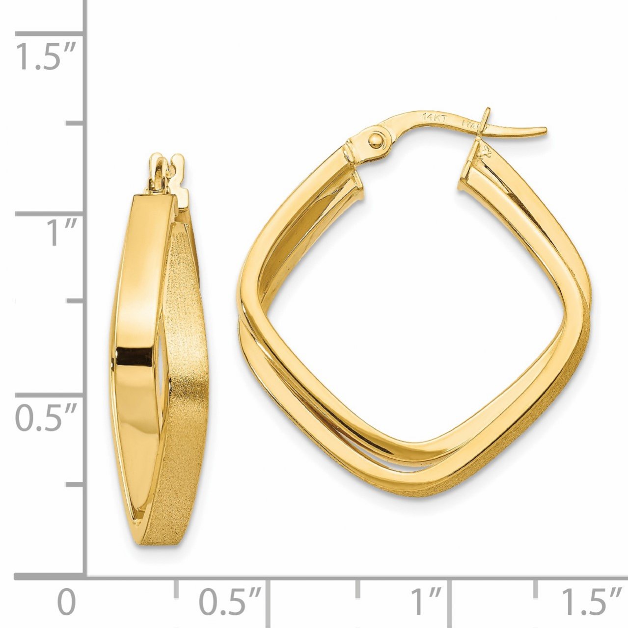 Leslie's 14K Polished and Scratch-finish Square Hoop Earrings-2