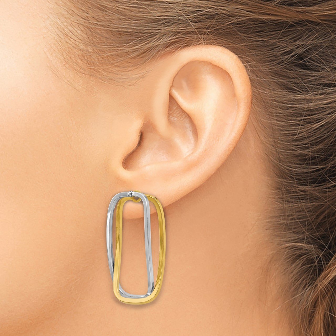 14k Two-Tone Fancy Versatile Lrg Rectangle Post Earrings-11