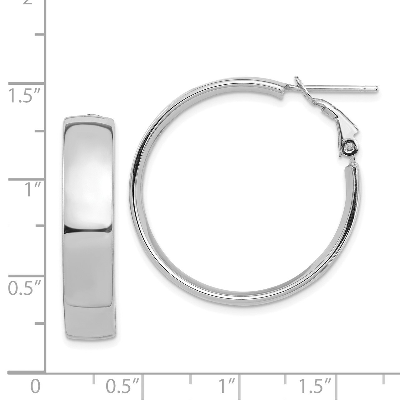 14k White Gold High Polished 7mm Omega Back Hoop Earrings-2