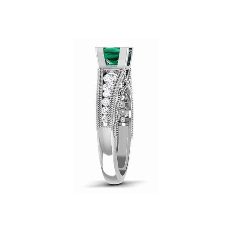 14K White Gold Green Stone/ Natural Diamonds Ring-1
