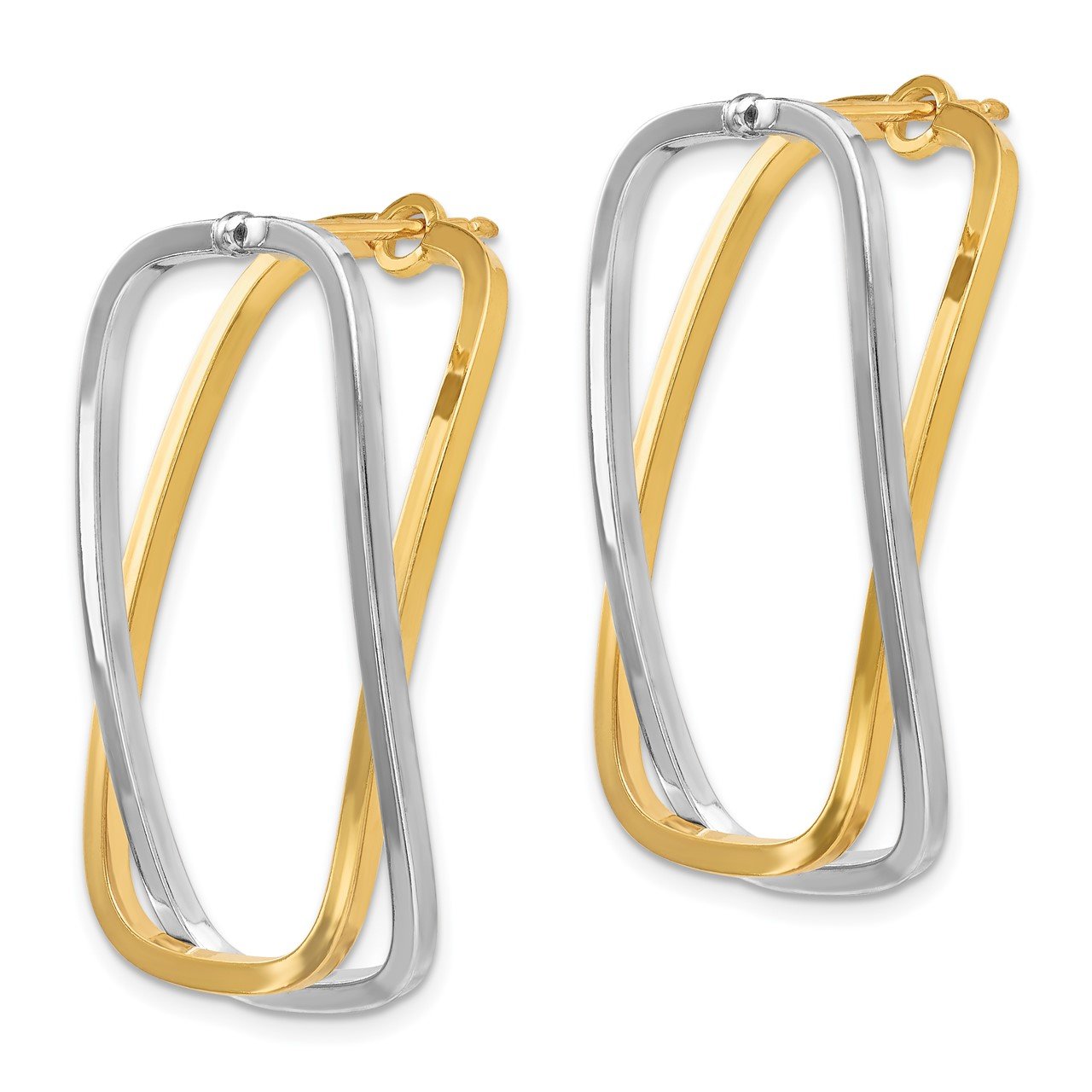 14k Two-Tone Fancy Versatile Lrg Rectangle Post Earrings-6