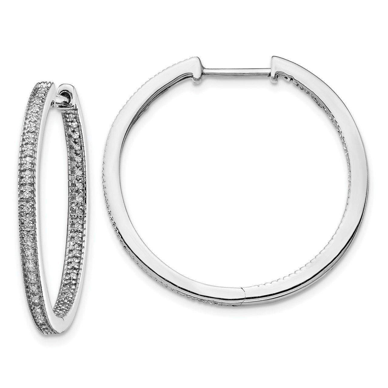 14k White Gold Polished Diamond In/Out Hinged Hoop Earrings