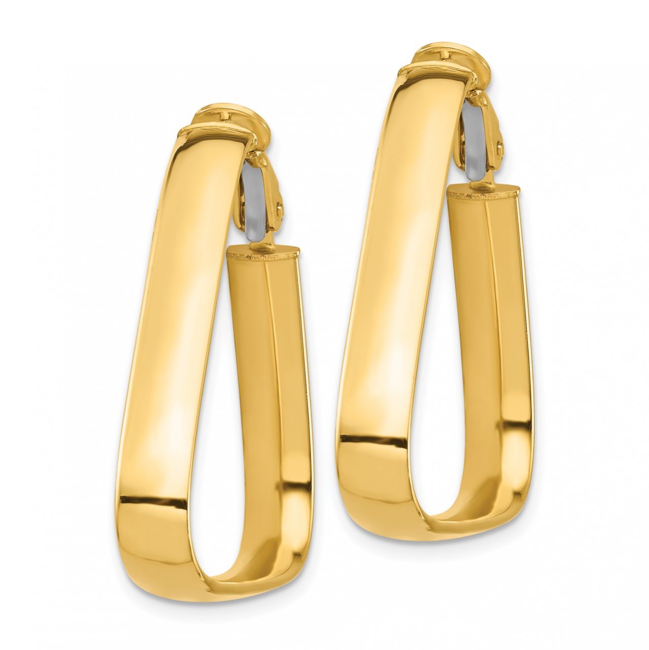 14k High Polished 5mm Omega Back Triangle Hoop Earrings-1