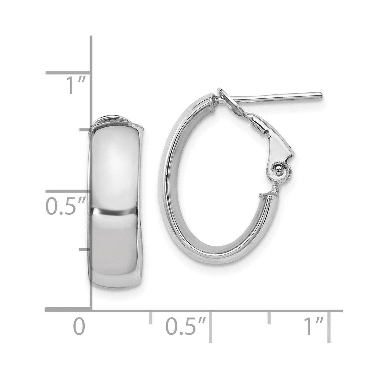 Leslie's 14K White 6mm High Polished Oval Omega Hoop Earrings-2