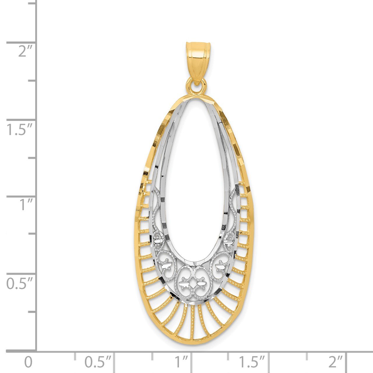 14k and Rhodium-plated Oval Pendant-2