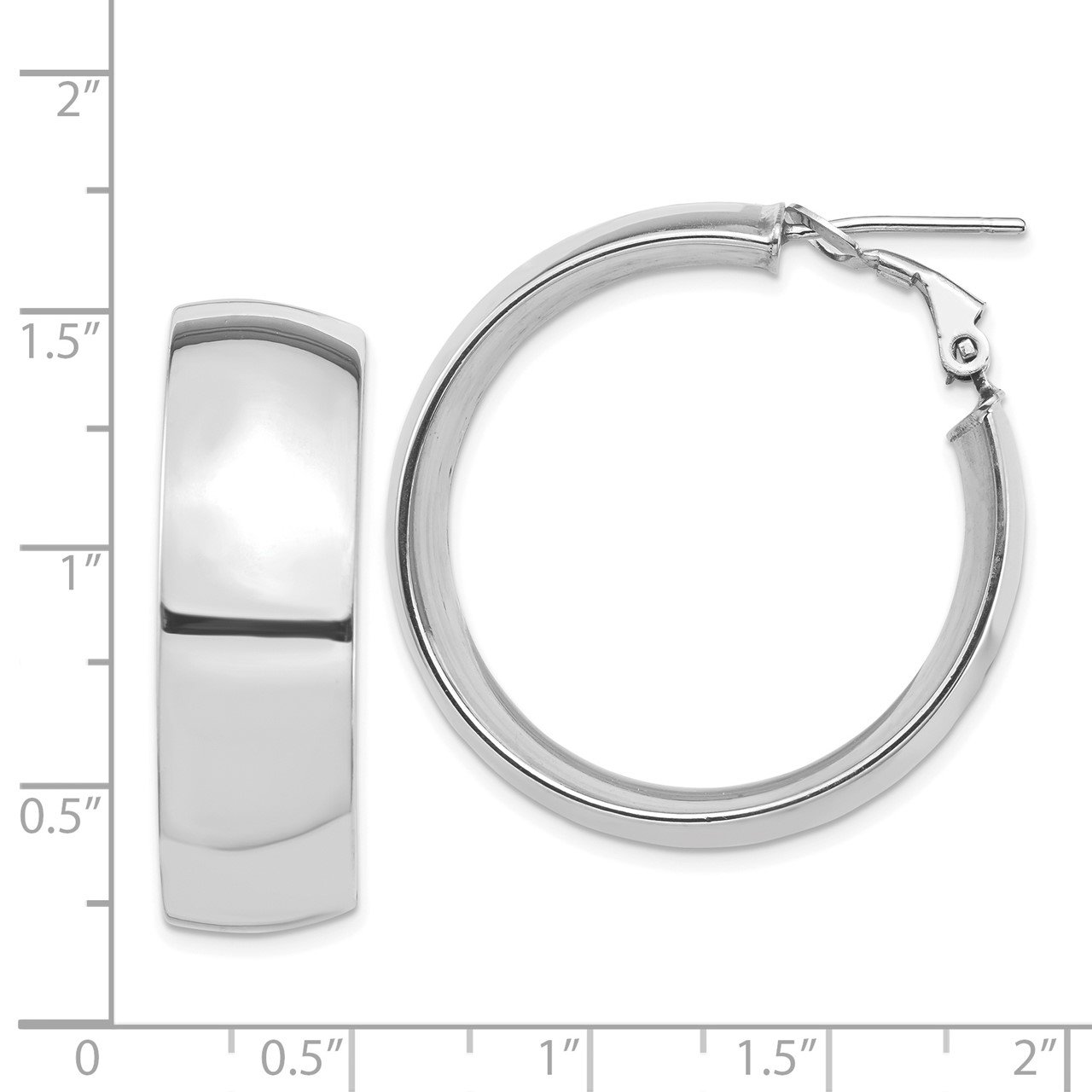 14k White Gold High Polished 10mm Omega Back Hoop Earrings-2