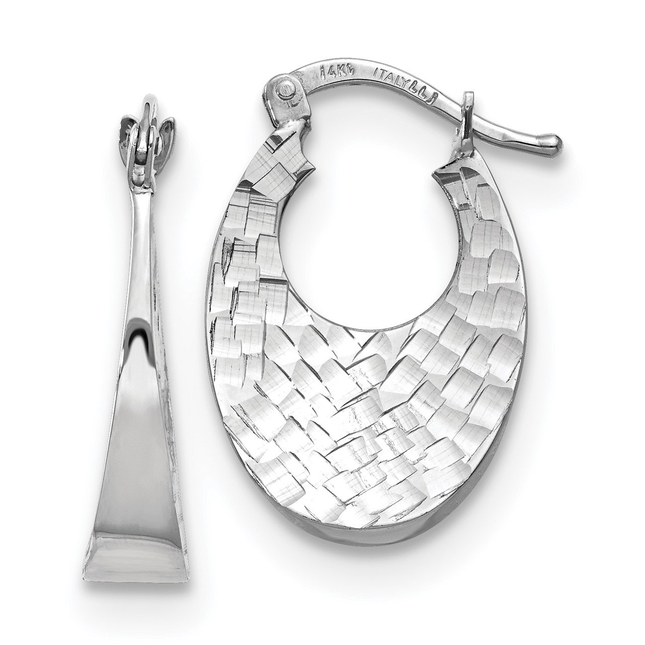 Leslie's 14K White Polished and Textured Fancy Hoop Earrings