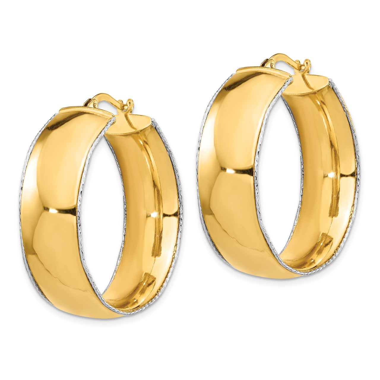 14K Two-Tone 11x31mm Polished D/C Edge Hoop Earrings-1