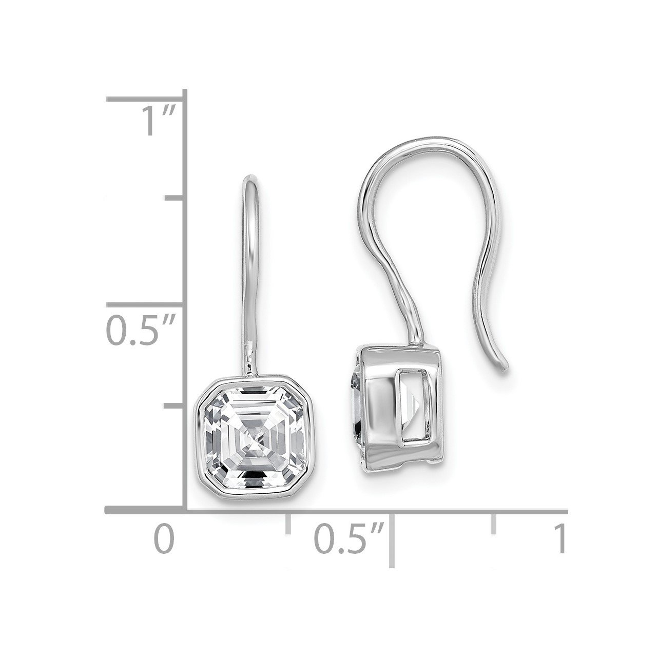 14k White Gold Asscher Bezel Dangle Earring G H I True Light Moissanite-2