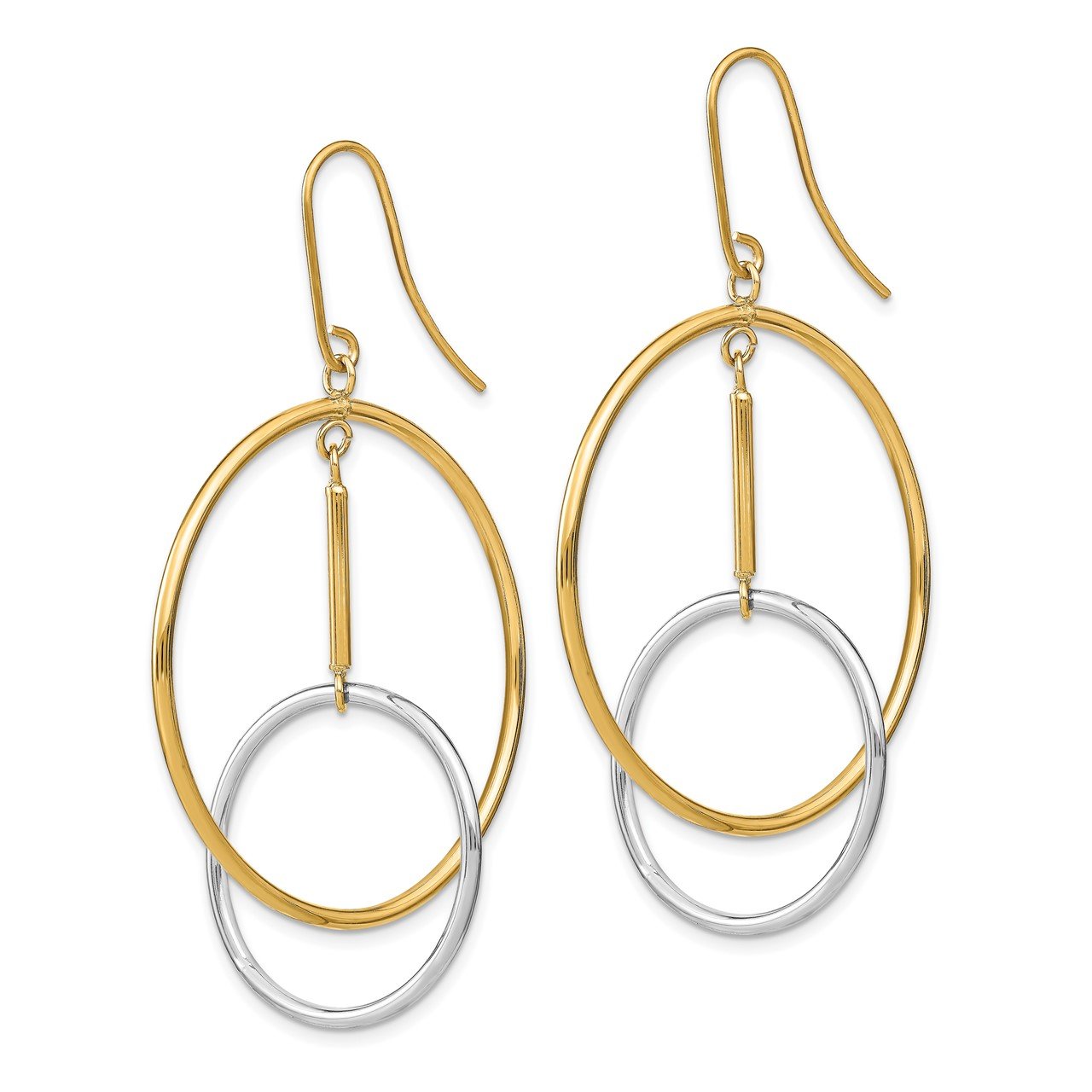 14k Two-Tone Double Circle and Bar Dangle Earrings-1