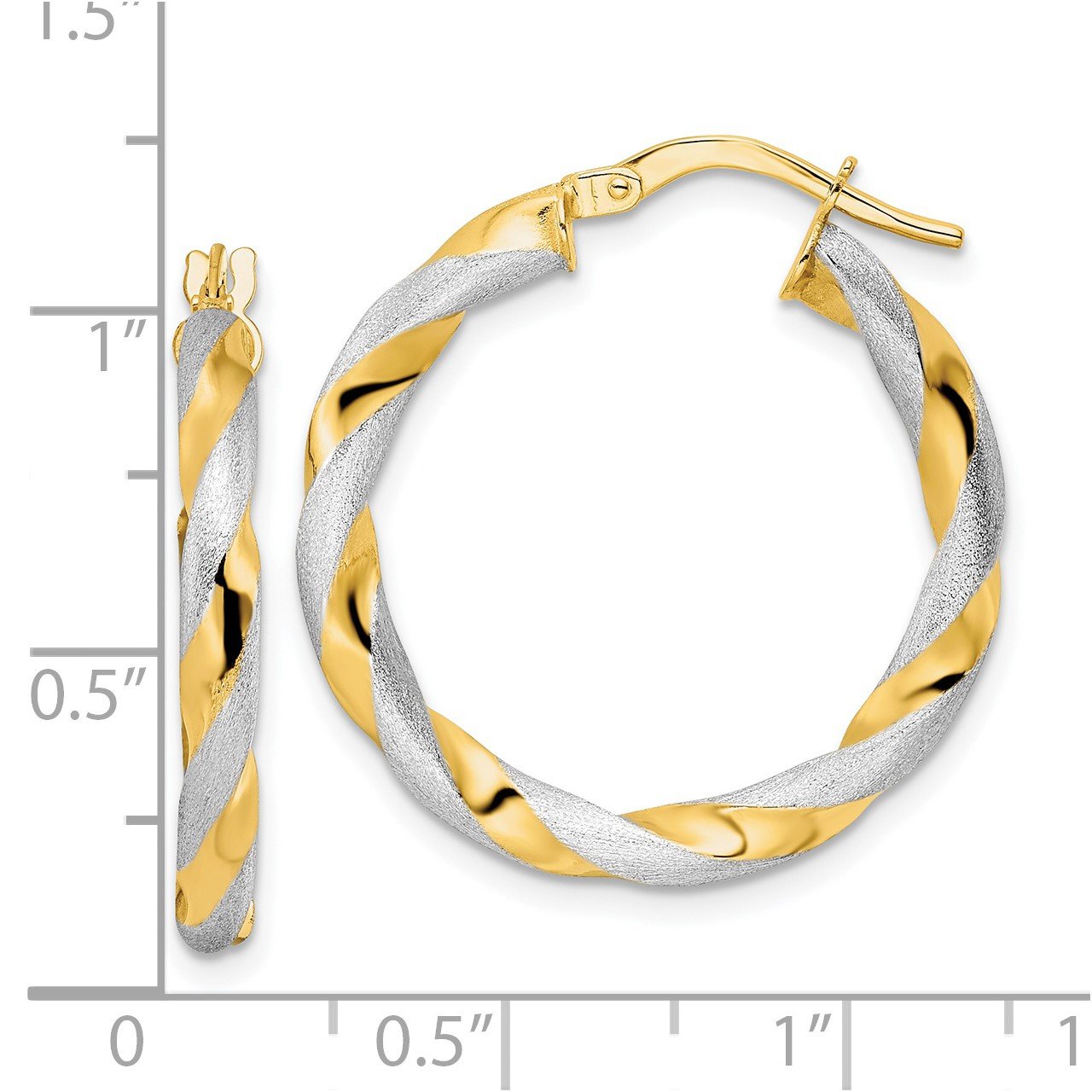 14K and Rhodium Brushed Polished Twisted Hoop Earrings-1